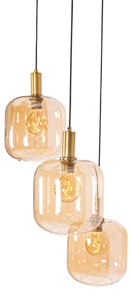 Lampa suspendată de design neagră cu alamă și sticlă chihlimbar cu 3 lumini - Zuzanna