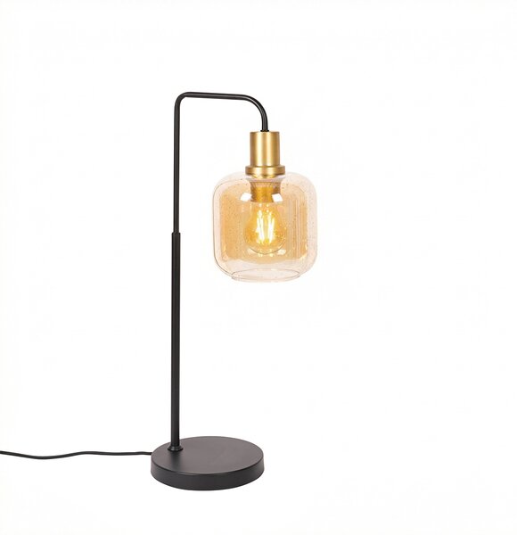 Lampă de masă de design neagră cu alamă și sticlă ambră - Zuzanna