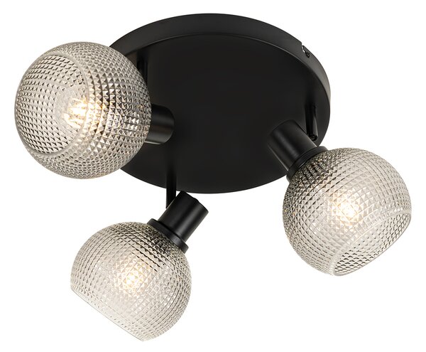 Spotlight de design negru cu sticlă fumurie 3 lumini rotund - Chico