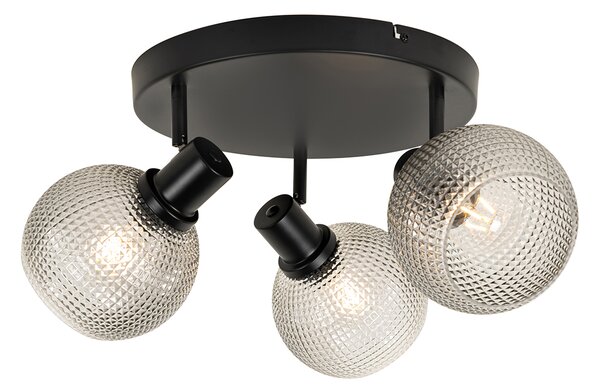 Spotlight de design negru cu sticlă fumurie 3 lumini rotund - Chico