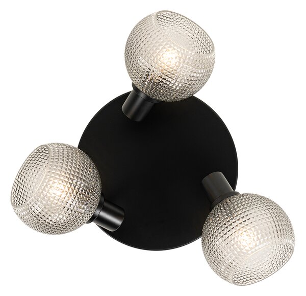 Spotlight de design negru cu sticlă fumurie 3 lumini rotund - Chico