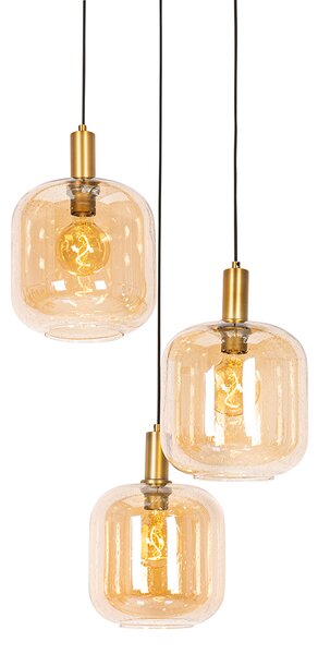 Lampa suspendată de design neagră cu alamă și sticlă chihlimbar cu 3 lumini - Zuzanna