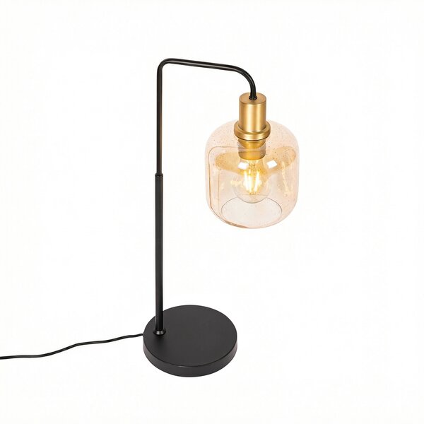 Lampă de masă de design neagră cu alamă și sticlă ambră - Zuzanna