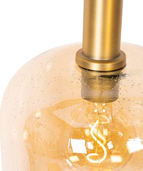 Lampa suspendată de design neagră cu alamă și sticlă chihlimbar cu 3 lumini - Zuzanna