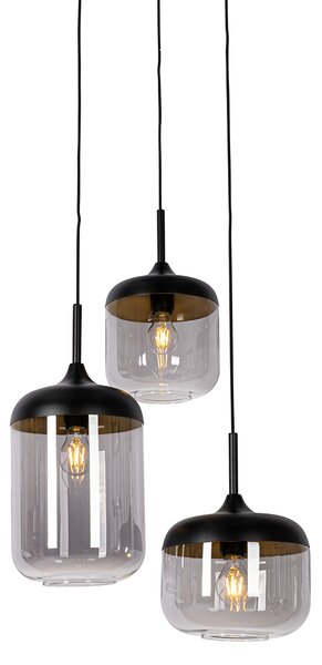 Lampă suspendată neagră cu auriu și sticlă fumurie cu 3 lumini rotundă - Kyan