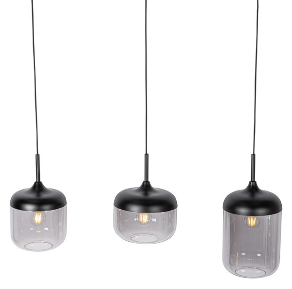 Lampă pendant de design neagră cu auriu și sticlă fumurie cu 3 lumini - Kyan