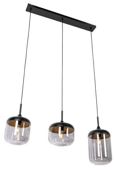 Lampă pendant de design neagră cu auriu și sticlă fumurie cu 3 lumini - Kyan