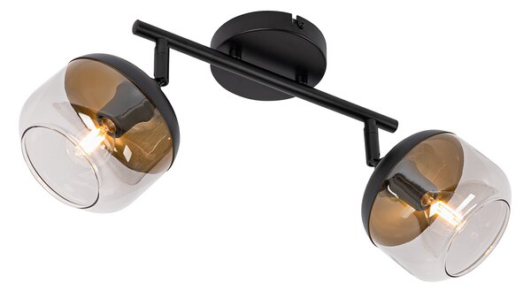 Spotlight de design negru cu aur și sticlă fumuriu 2 lumini - Kyan
