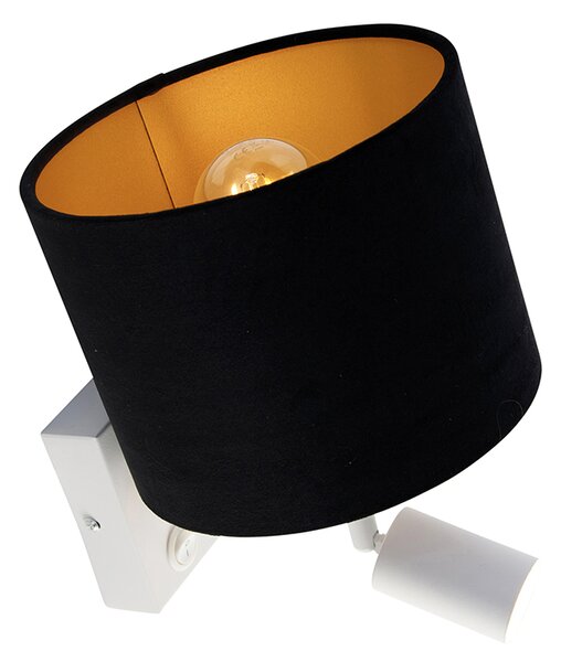 Aplică albă cu lampă de citit și abajur 18 cm negru - Brescia