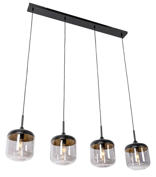 Lampă suspendată de design neagră cu sticlă aurie și fum cu 4 lumini - Kyan