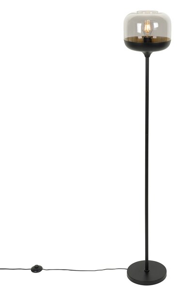 Lampa de podea de design neagră cu auriu și sticlă fumurie - Kyan
