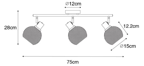 Spot de design negru cu sticlă fumurie cu 3 lumini - Chico