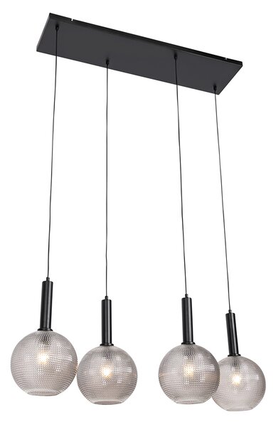 Lampă suspendată de design neagră cu sticlă fumurie cu 4 lumini - Chico