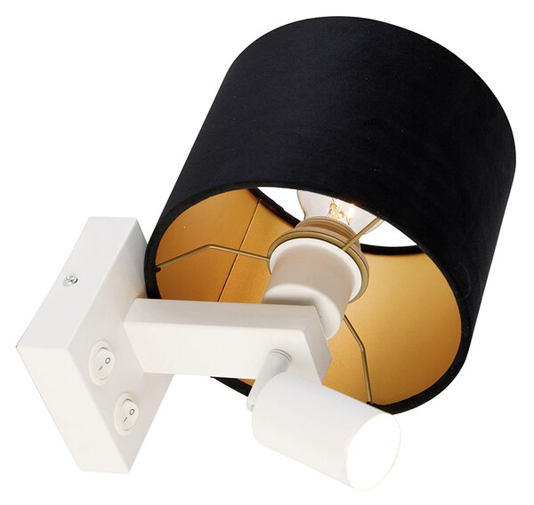 Aplică albă cu lampă de citit și abajur 18 cm negru - Brescia