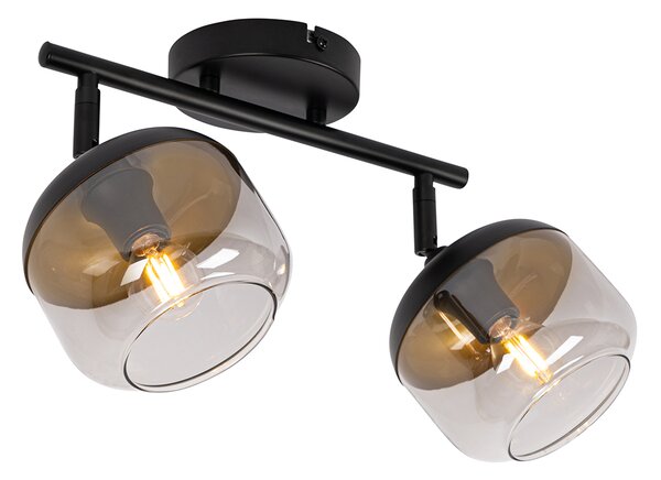 Spotlight de design negru cu aur și sticlă fumuriu 2 lumini - Kyan