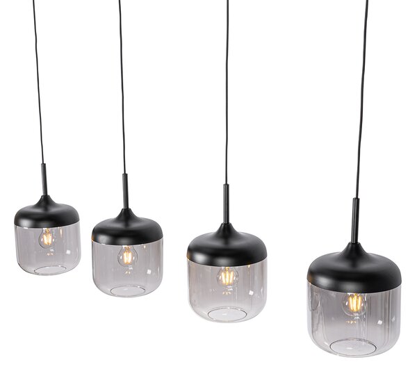 Lampă suspendată de design neagră cu sticlă aurie și fum cu 4 lumini - Kyan