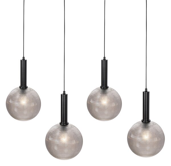 Lampă suspendată de design neagră cu sticlă fumurie cu 4 lumini - Chico