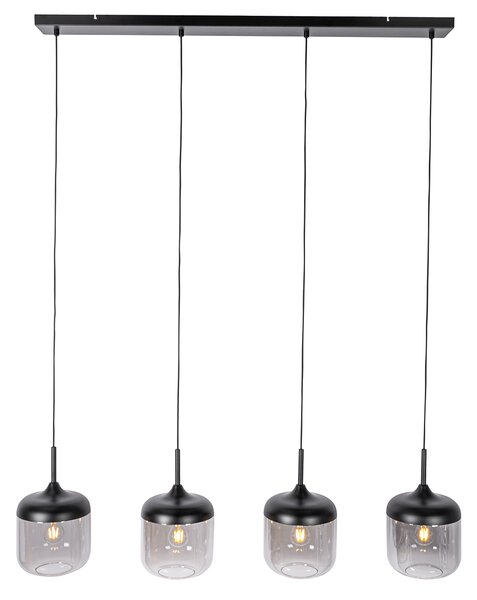 Lampă suspendată de design neagră cu sticlă aurie și fum cu 4 lumini - Kyan