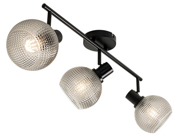 Spot de design negru cu sticlă fumurie cu 3 lumini - Chico