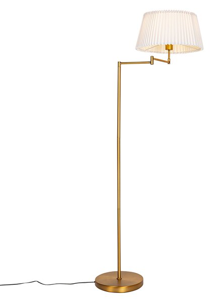 Lampă de podea bronz cu abajur alb plisat și braț reglabil - Ladas Deluxe