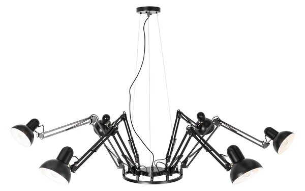 Lampă suspendată industrială neagră cu 6 lumini reglabile - Hobby Spinne
