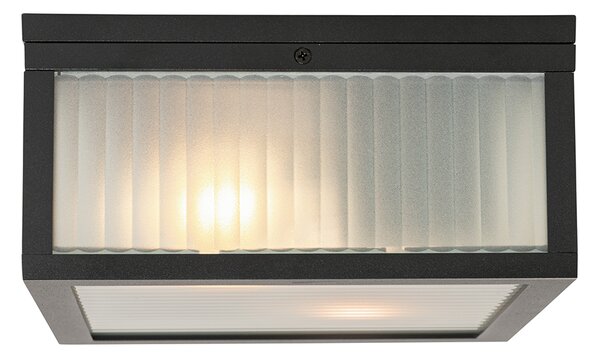 Plafonieră exterioară neagră cu sticlă striată cu 2 lumini IP44 - Charlois