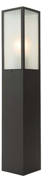 Lampă de exterior cu picior neagră cu sticlă cu nervuri 80 cm IP44 - Charlois
