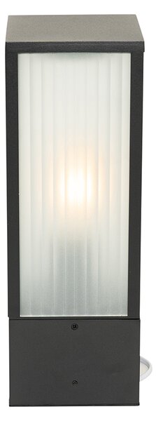 Lampă de exterior cu picior neagră cu sticlă striată 40 cm IP44 - Charlois