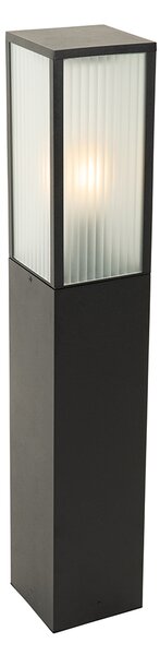 Lampă de exterior cu picior neagră cu sticlă cu nervuri 80 cm IP44 - Charlois