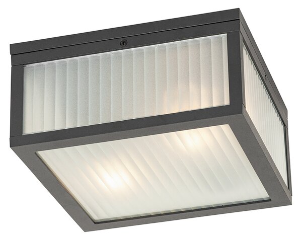 Plafonieră exterioară neagră cu sticlă striată cu 2 lumini IP44 - Charlois