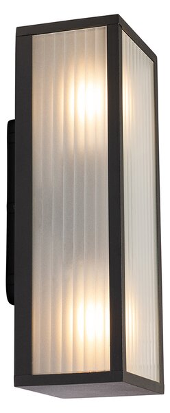 Aplică de perete exterioară neagră cu sticlă nervurată cu 2 lumini IP44 - Charlois
