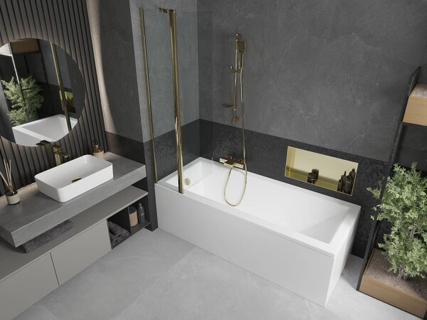 Mexen Flip, paravan de baie 1 aripă 80 x 150 cm, aripă rotativă, sticlă transparentă de 6 mm, profil auriu, 894-080-101-50-00