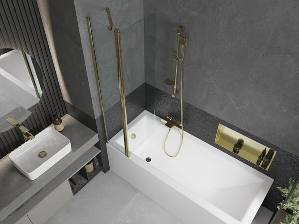 Mexen Flip, paravan de baie 1 aripă 80 x 150 cm, aripă rotativă, sticlă transparentă de 6 mm, profil auriu, 894-080-101-50-00