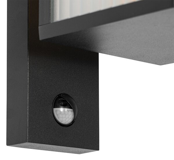 Lampa de perete exterioara neagra cu sticla cu nervuri si senzor de miscare - Charlois