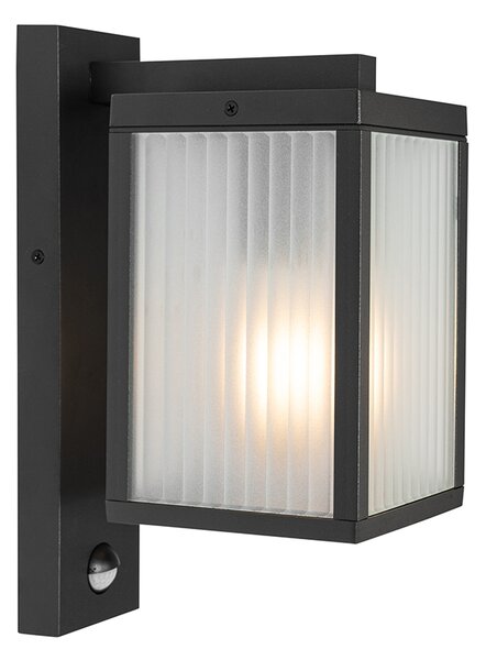 Lampa de perete exterioara neagra cu sticla cu nervuri si senzor de miscare - Charlois