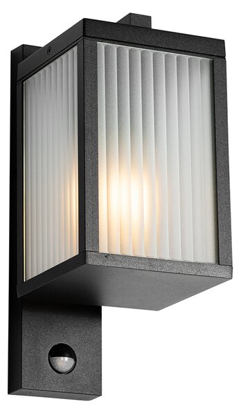 Lampa de perete exterioara neagra cu sticla cu nervuri si senzor de miscare - Charlois
