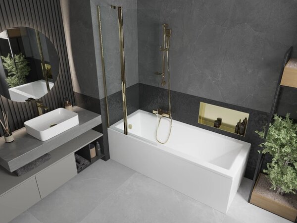 Mexen Flip, paravan de baie 1 aripă 80 x 150 cm, aripă rotativă, sticlă transparentă de 6 mm, profil auriu, 894-080-101-50-00