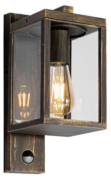 Lampa de perete exterioară auriu antic cu senzor de mișcare IP44 - Charlois