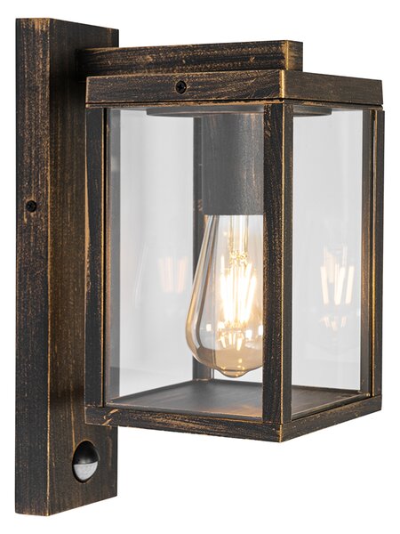 Lampa de perete exterioară auriu antic cu senzor de mișcare IP44 - Charlois