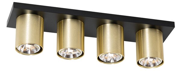 Spot de plafon modern negru cu auriu 4 lumini - Tubo
