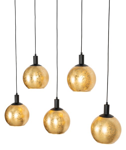 Lampă suspendată de design neagră cu sticlă aurie cu 5 lumini - Bert