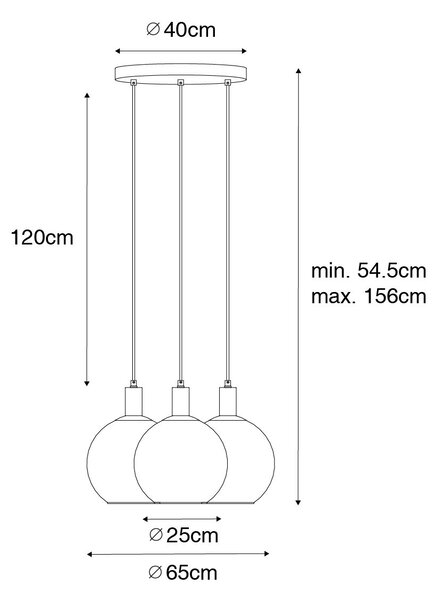 Lampă suspendată de design neagră cu sticlă aurie cu 3 lumini - Bert