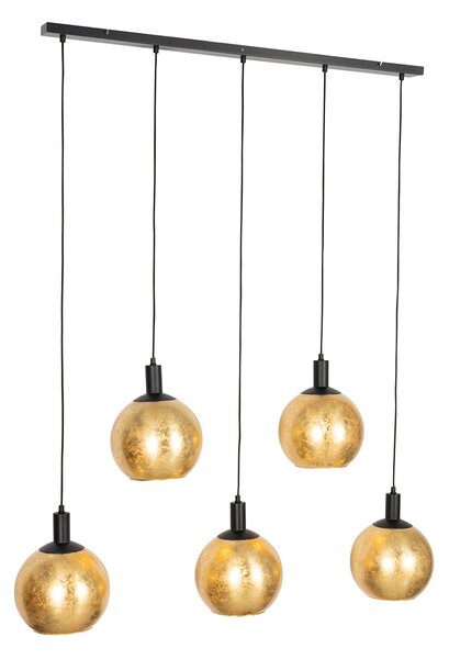 Lampă suspendată de design neagră cu sticlă aurie cu 5 lumini - Bert