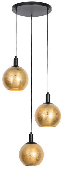 Lampă suspendată de design neagră cu sticlă aurie cu 3 lumini - Bert