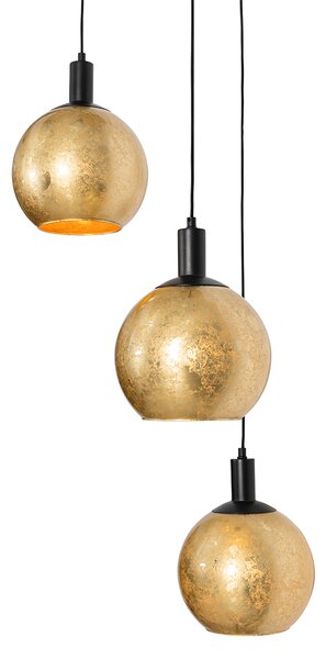 Lampă suspendată de design neagră cu sticlă aurie cu 3 lumini - Bert