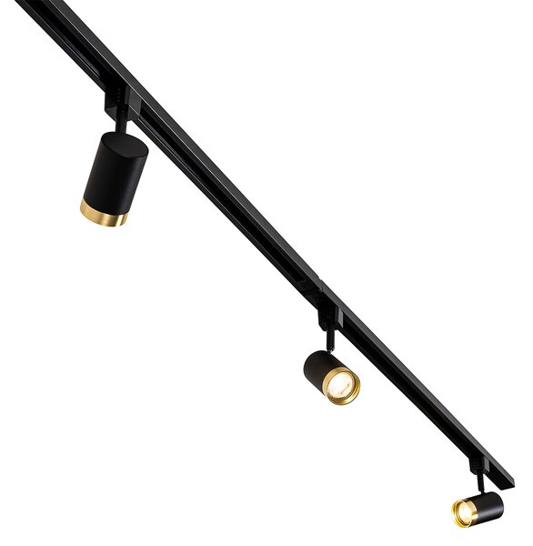 Sistem de iluminat pe șină modern cu 5 spoturi negru auriu monofazat - Iconic Jeana