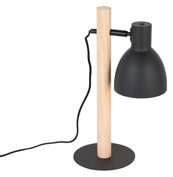 Lampă de masă rustică neagră cu lemn - Flint