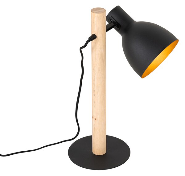 Lampă de masă rustică neagră cu lemn - Flint