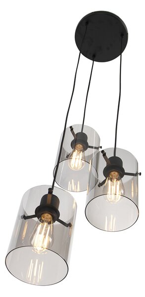 Lampa suspendată inteligentă neagră cu sticlă fumurie, incluzând 3 Wifi ST64 - Dome
