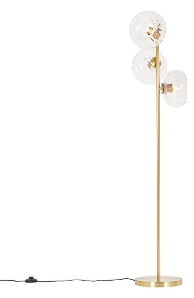 Lampa de podea Art Deco aurie cu sticlă cu 3 lumini - Ayesha